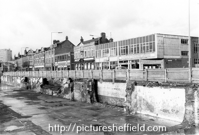 West Street viewed from site of the demolished Royal Hospital, premises from Orange Street towards Mappin Street, Nos. 178, Superior Systems Ltd, Gestetener; 182, Hallamshire Hotel