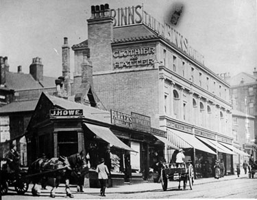 South Street, Moor, at junction of Carver Street, No. 20 James Howe and Sons, butchers, Nos. 2-  12 George Binns Ltd., tailors