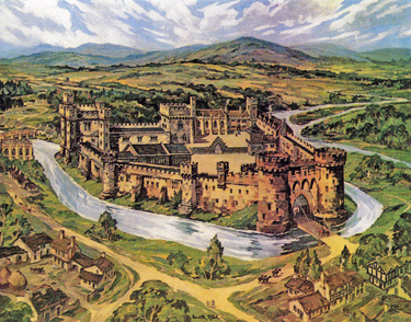 Oil painting by Kenneth Steel of Sheffield Castle as imagined from historical records