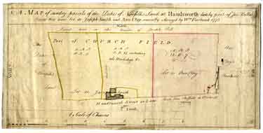 Map of sundry parcels of the Duke of Norfolk's land at Handsworth lately part of Jos. Bell's Farm but now let to Joseph Smith and Ann Clay severally