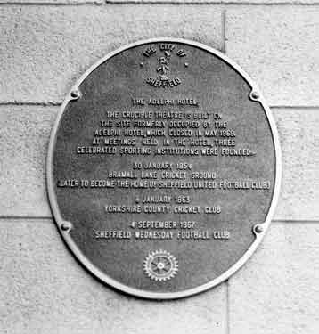 City of Sheffield commemorative plaque on the Crucible Theatre, No. 55 Norfolk Street