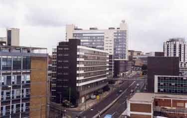 View from the roof of Atkinson's department store showing (top right) Grosvenor House Hotel (top centre) Telephone House and (centre) Milton House, Charter Row 