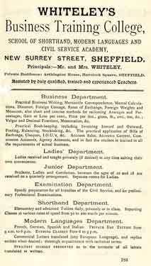 Advertisement for Whiteley's Business Training College, New Surrey Street