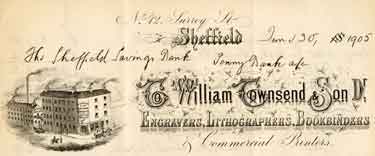 Letterhead of T. William Townsend and Son, engravers, lithographers, bookbinders