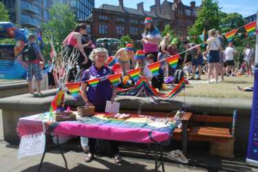 Christians at Pride stall at Pinknic, 'Sheffield's largest city centre LGBT family event', Peace Gardens