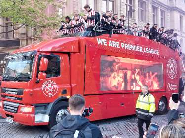 Sheffield United Football Club celebrating their promotion to the Premier League