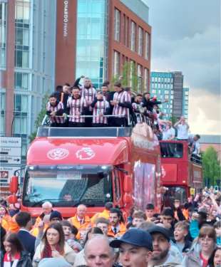 Sheffield United Football Club celebrating their promotion to the Premier League