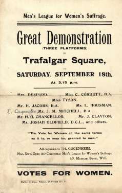 Men's League for Women's Suffrage.  Great demonstration in Trafalgar Square [London], [1897]