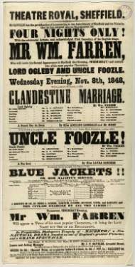 Theatre Royal playbill: Clandestine Marriage, William Farren, Uncle Foozle, etc., 8 Nov1848