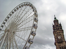 Wheel of Sheffield, top of Fargate, looking towards the top of the Town Hall clock tower