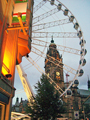 Wheel of Sheffield at the top of Fargate, with Town Hall in the background