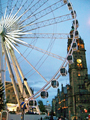 Wheel of Sheffield at the top of Fargate, with Town Hall in the background