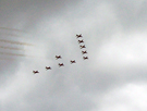 Fly-past by the Red Arrows during Sheffield Fayre at Norfolk Heritage Park