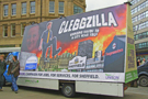 Unison campaign van during protests against Sheffield City Council's budget reduction proposals. 