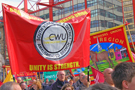 Protesters demonstrating against proposed financial cuts during the Liberal Democrat Party conference which was held at Sheffield City Hall