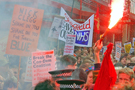 Protesters demonstrating against proposed financial cuts at the the Liberal Democrat Party conference which was held at Sheffield City Hall