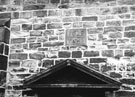 Detail above the North door, Attercliffe Chapel of Ease, Hill Top, Attercliffe Common inscription reads 1629 TAHB