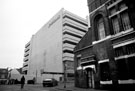 Salvation Army Citadal, Cross Burgess Street looking towards John Lewis Sheffield, department store (formerly Cole Brothers), at the junction of Burgess Street (right) with the multi storey car park above