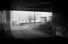 Five Weirs Walk under Meadowhall Way with Meadowhall Shopping Centre in the background