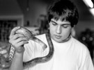 Shop Assistant, Dominic Podmore feeding a corn snake, The Snake Shop, No. 678, Attercliffe Road