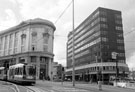 Department of Works and Pensions, Steel City House at the junction of West Street (left) and Pinfold Street with The City Plaza Building on the right at the junction of Pinfold Street and Townhead Street