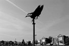 Drakes Descent Sculpture by Walenty Pytel, Drakehouse Retail Park with Unit 11 Chiltern Mills and Unit 12 Carpet Right in the background