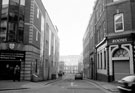 Orange Street looking towards Portobello Street from West Street with University of Sheffield Dept. of Archaeology, Northgate House (left) and Hutton's Buildings right (former premises of William Hutton and Sons)