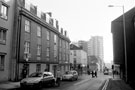 Rockingham Street at the junction with Division Street looking towards The Hush Bar (formerly Forresters Inn); Wellington Street Fire Station  and Grosvenor House Hotel in the background