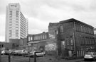 No. 59, Trafalgar Works, Trafalgar Street former premises of Harrison, Fisher and Co., silversmiths with Telephone Housein the background