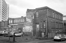 No. 59, Trafalgar Works, Trafalgar Street former premises of Harrison, Fisher and Co., silversmiths with Telephone Housein the background