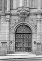 Carved detail above the doorway of the former Central Technical School, originally built as Firth College, corner of West Street and Leopold Street