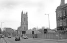 University of Sheffield St. George's Lecture Theatre and Flats, former St. George's Church, Brook Hill with the former Jessop Hospital for Women right