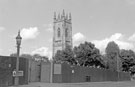 J E Webb Sewer Gas Destructor Lamp No. 33 installed 20th October 1922, Leavygreave Road with University of Sheffield Lecture Theatre, former St. Georges Church, Brook Hill in the background