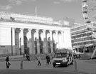 Police van outside the City Hall, Barkers Pool with the Fountain Precinct in the background