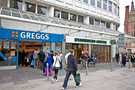 Greggs bakery No. 6 and Starbucks coffee shop, No. 4 Fargate