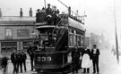 Woodseats tram terminus, Chesterfield Road at bottom of Chantrey Road. Electric double deck open top tram (no 239), built 1904, (photograph must be between 1904-9)