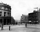 Wicker from Waingate, view across Lady's Bridge showing Lady's Bridge Hotel, Bridge Street, (left). No. 34 Waingate, Elephant and Castle Tea Co., tea dealers (right)