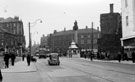 Moorhead looking towards Pinstone Street including Nelson Hotel, Crimean Monument and Passenger Transport Enquiry Offices. Button Lane on extreme left