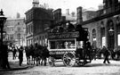 View: s01798 Horse drawn omnibus outside Fitzalan Market Hall, Fitzalan Square/High Street