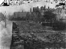 Looking towards Nethergreen Road (left) and Fulwood Road (right) fron Tom Lane, after demolition of cottages, Nethergreen School (also known as Ranmoor School) and Nethergreen United Methodist Church, in background