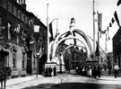 View: s03251 Decorative arch on Fitzwilliam Street to celebrate the royal visit of King Edward VII and Queen Alexandra