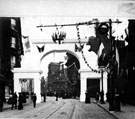 View: s03317 Decorative arch, Commercial Street to celebrate the royal visit of King Edward VII and Queen Alexandra