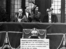 Royal visit of Princess Margaret, on the Town Hall balcony, accompanied by Lord Mayor, William Ernest Yorke