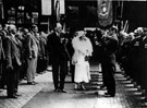 View: s03457 Royal visit of the Duchess of York inspecting ex-servicemen on her arrival at Sheffield Midland railway station