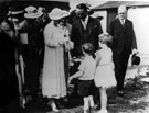 View: s03463 Royal visit of Duchess of York to Painted Fabrics Limited, Meadowhead.  Captain Lionel Scott of Painted Fabrics standing next to the Duchess