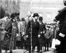 View: s03496 Royal visit of Edward Prince of Wales arriving with Lord Mayor Willian Carter Fenton at Walker and Hall Ltd., Electro Works, Eyre Street. Old  Public Library in background