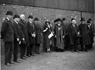 View: s03502 Royal visit of Edward, Prince of Wales, at Hadfields Co. Ltd., East Hecla Works. Group includes Lord Mayor, William Carter Fenton and Sir Robert Hadfield on Prince Edward's, left