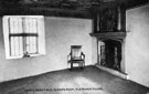 Queen Mary's room in the Turret Lodge at Sheffield Manor House. The Shrewsburys Coat of Arms are carved over the fireplace