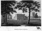 St. James' Church and old Norton Hall, prior to demolition, and construction of existing Hall in 1815, by Samuel Shore