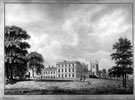 St. James' Church and old Norton Hall, prior to demolition, and construction of existing Hall in 1815, by Samuel Shore